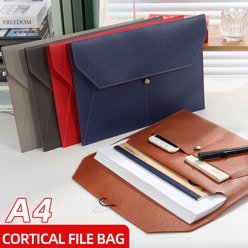 Leather Work Folder - A4 Business Leather File Bag Multi-function
