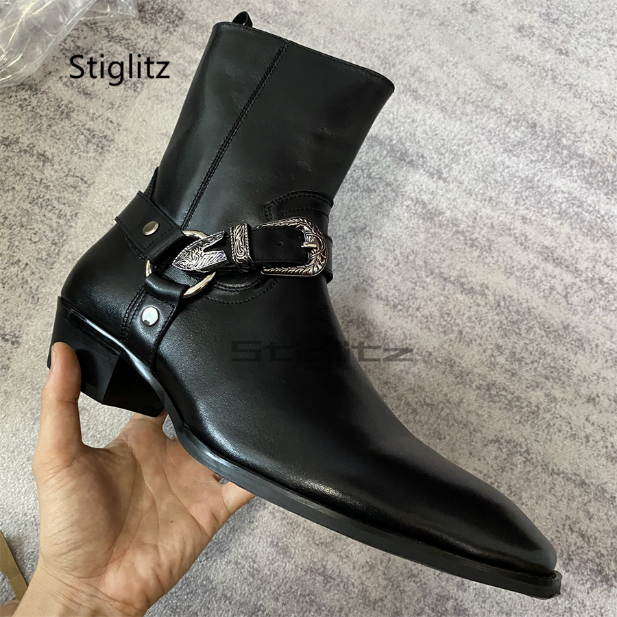 Men's Belt Buckle Ankle Boots  - Leather Work Western 评论和价格