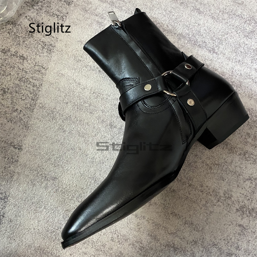 Men's Belt Buckle Ankle Boots  - Leather Work Western 评论和价格