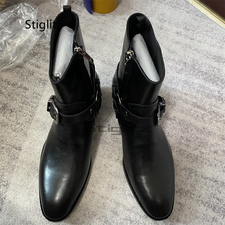 Men's Belt Buckle Ankle Boots  - Leather Work Western 评论和价格