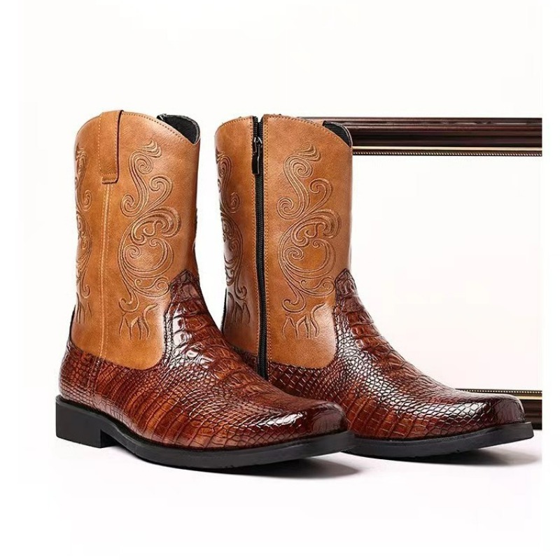 Embroidery Men's Boots Retro C - Leather Work Western 评论和价格